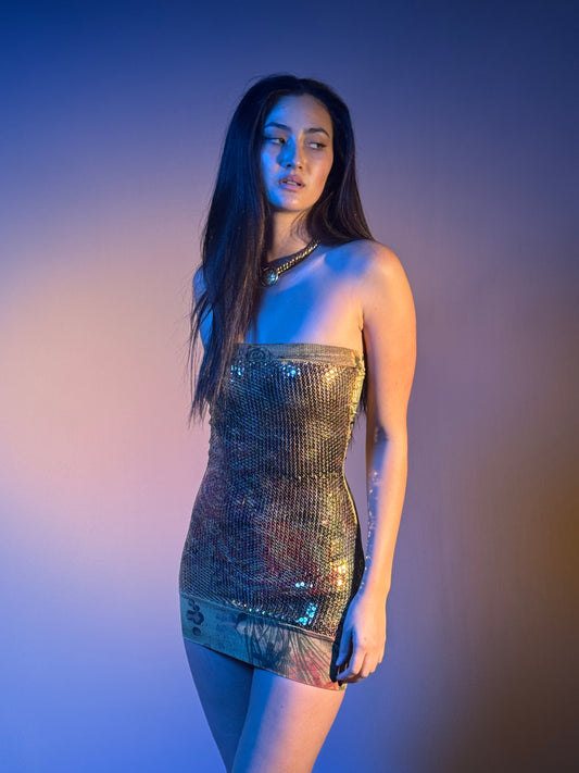 Y2k Metallic mini dress