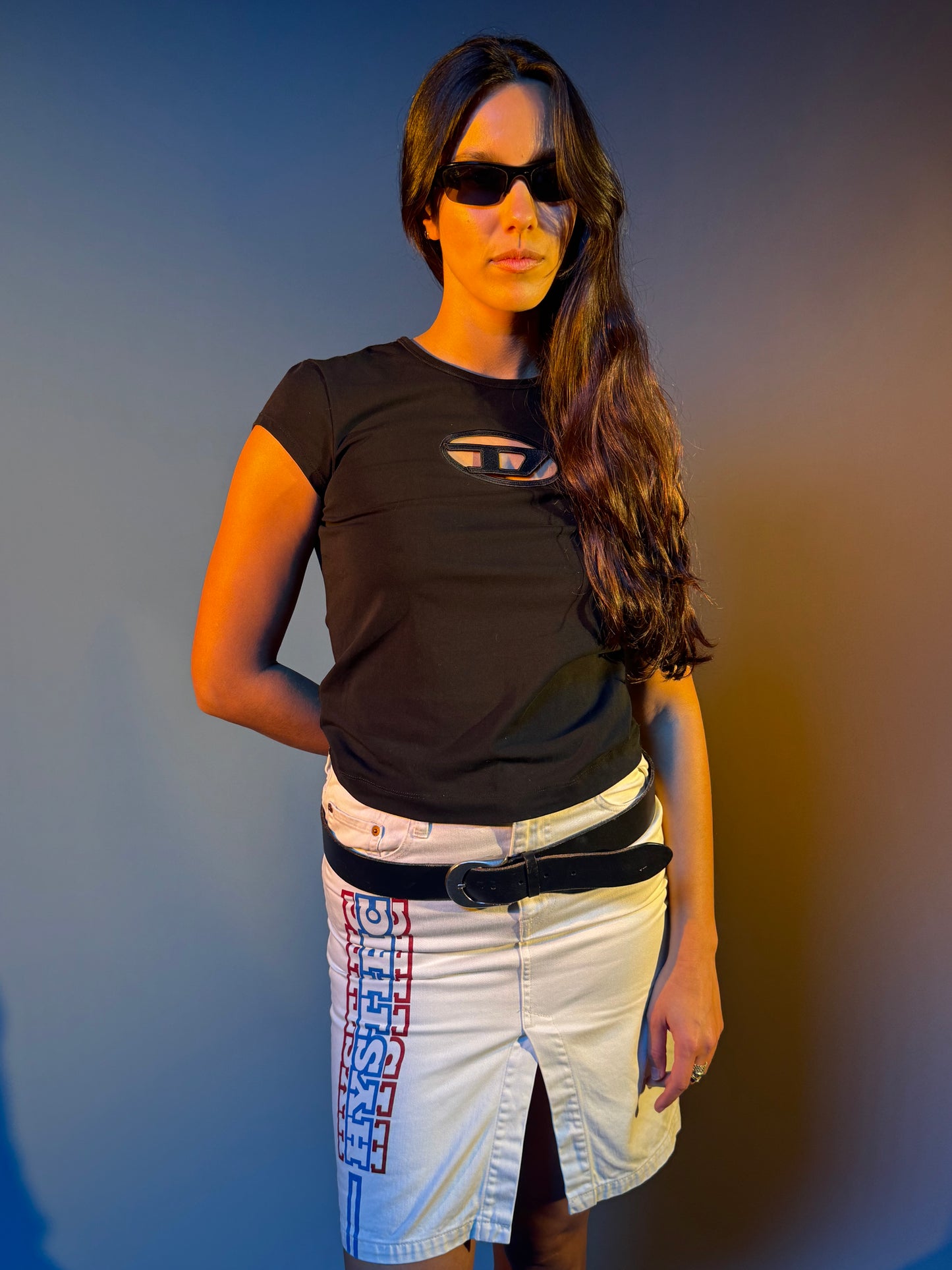 Hysteric glamour logo white denim skirt