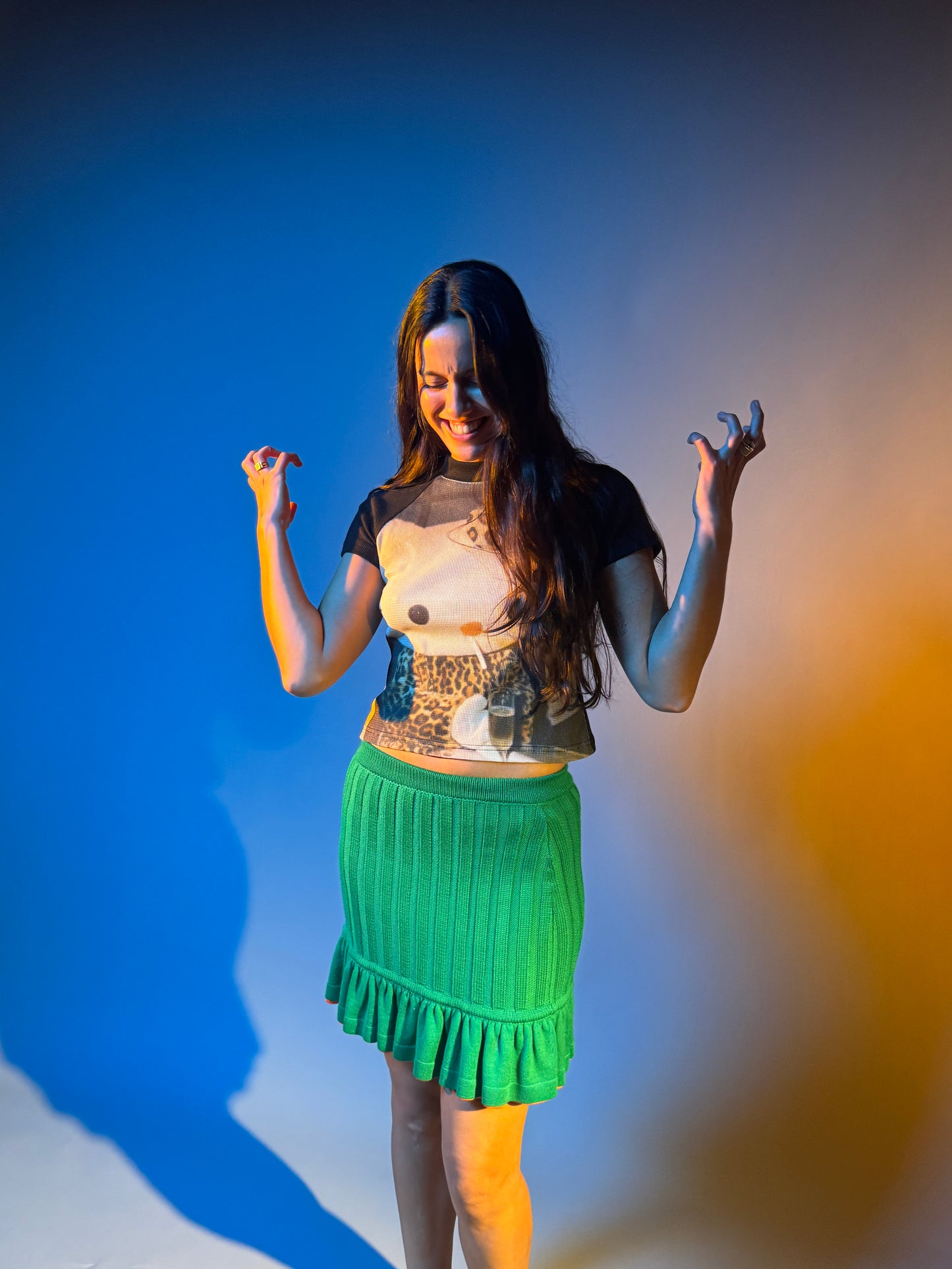 Miu Miu Ribbed Knit Ruffle-Hem Skirt