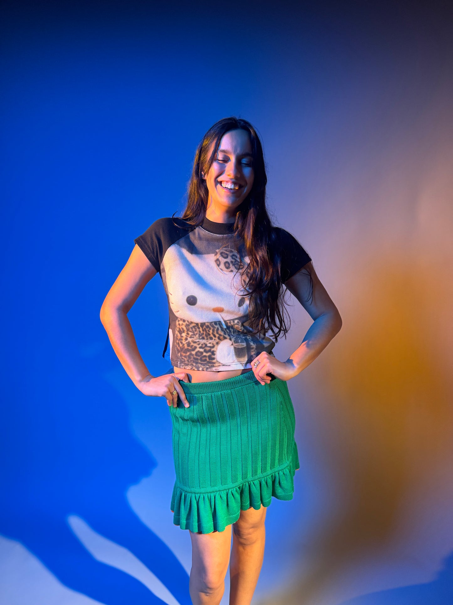 Miu Miu Ribbed Knit Ruffle-Hem Skirt