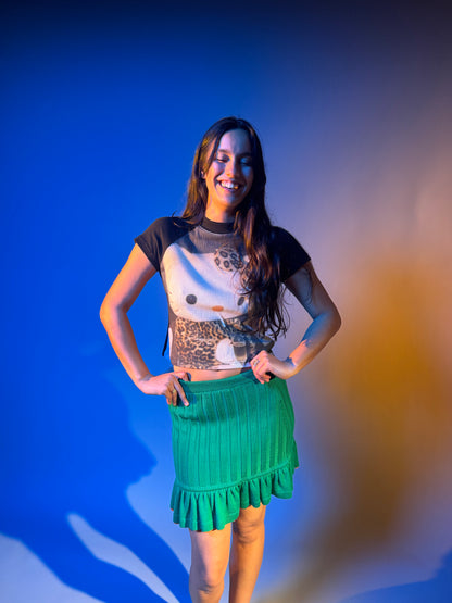 Miu Miu Ribbed Knit Ruffle-Hem Skirt